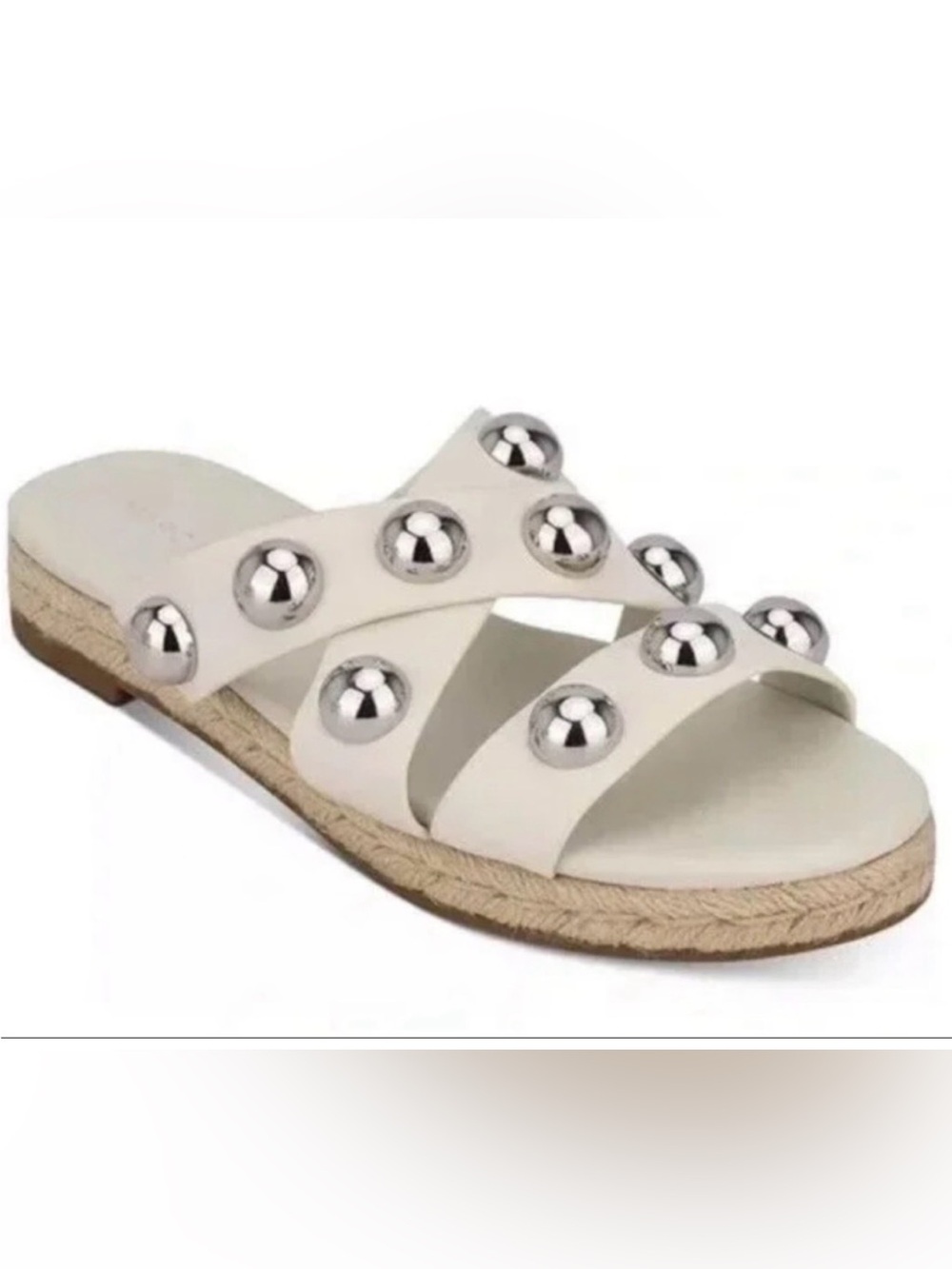 Marc Fisher White Studded Espadrille Slide Sandals